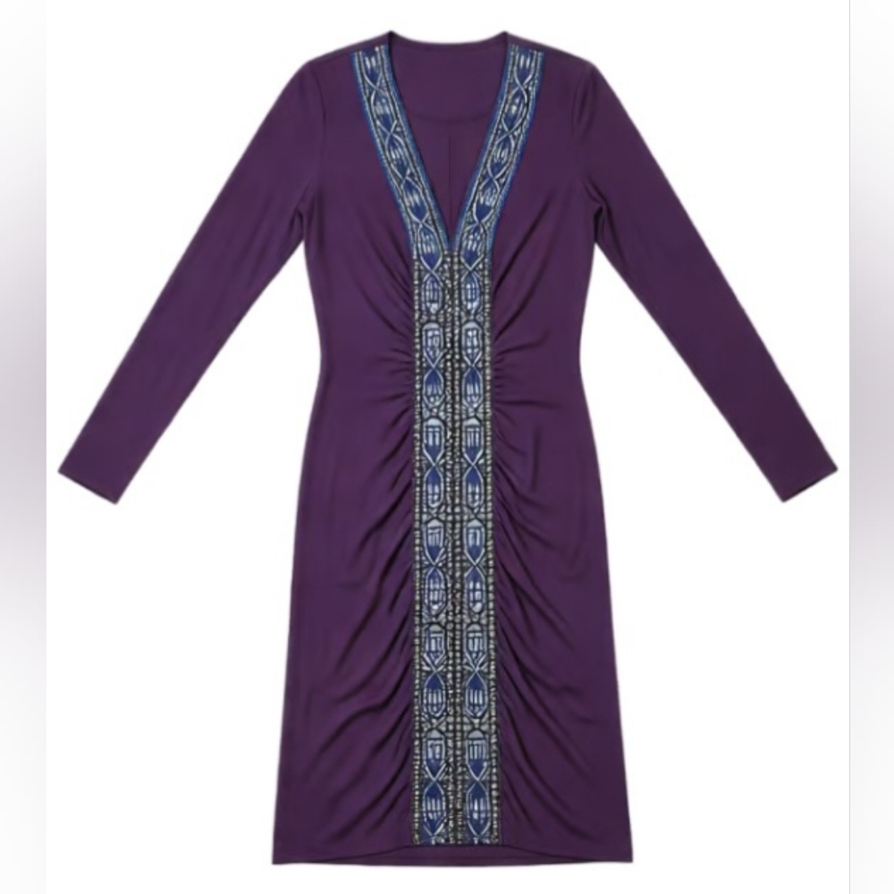 Emilio Pucci Deep Purple Dress with Blue & Charcoal Beaded Trim
